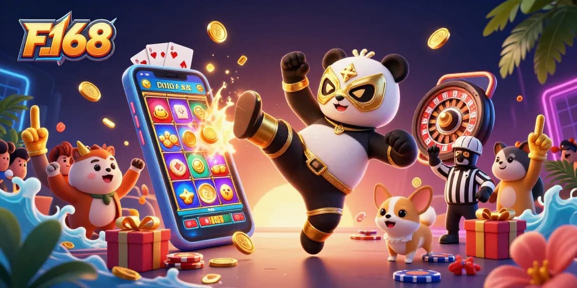 F168 offers thrilling slots and dynamic gaming with a wrestler panda and exciting casino action.