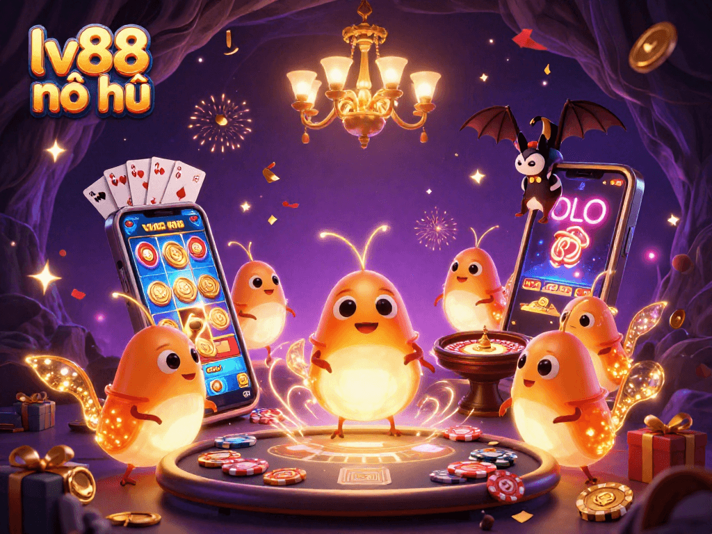 Experience the excitement of lv88 nổ hũ with glowing characters in a vibrant casino scene.