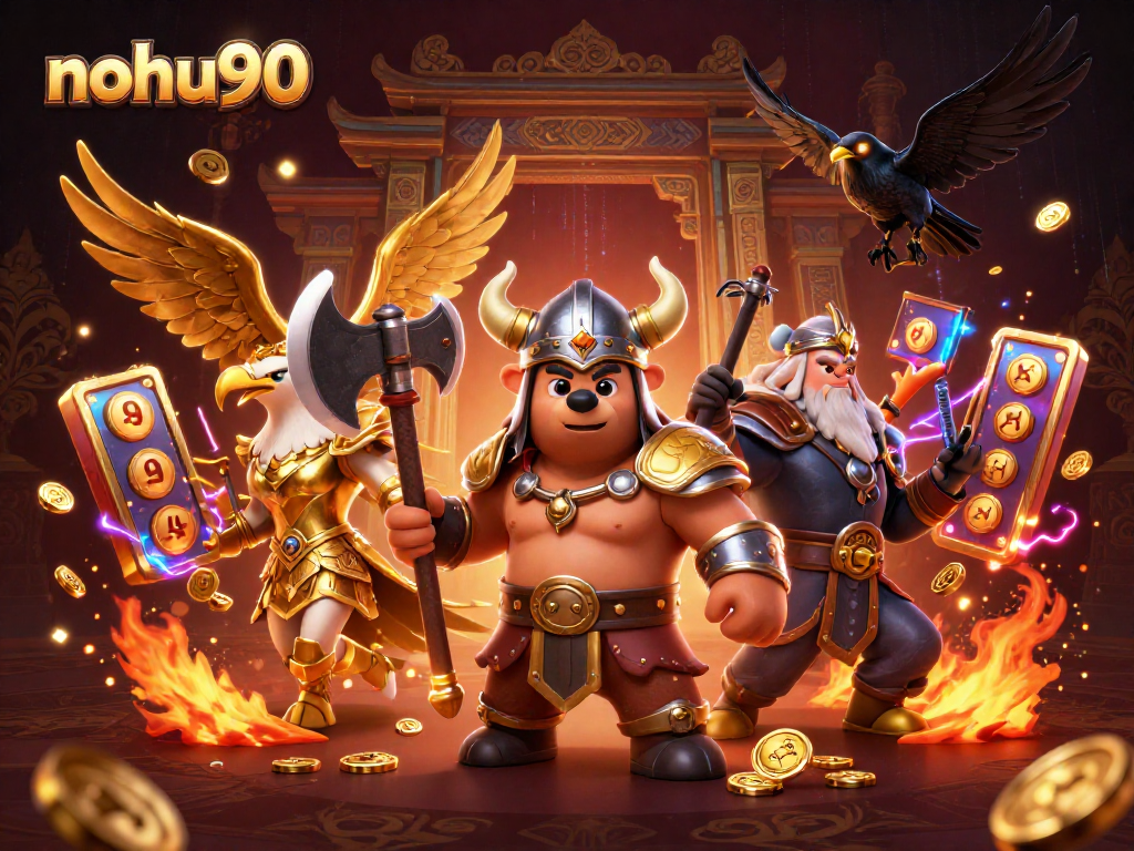 Experience thrilling jackpots at nohu90 with vibrant 3D characters amidst an epic gambling scene.