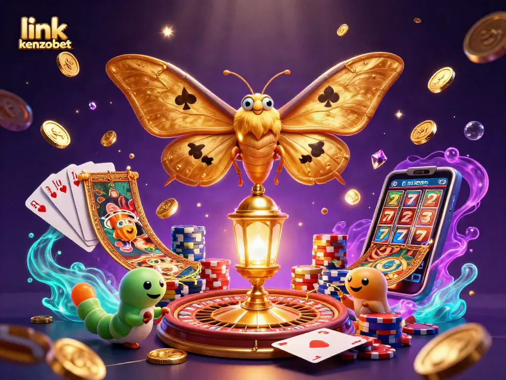 Win big with link kenzobet in this vibrant casino illustration featuring lively game elements.