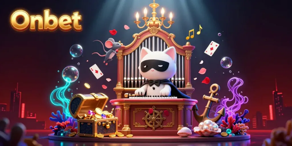 Experience exhilarating games at Onbet with this vibrant casino-themed 3D illustration featuring rich details.