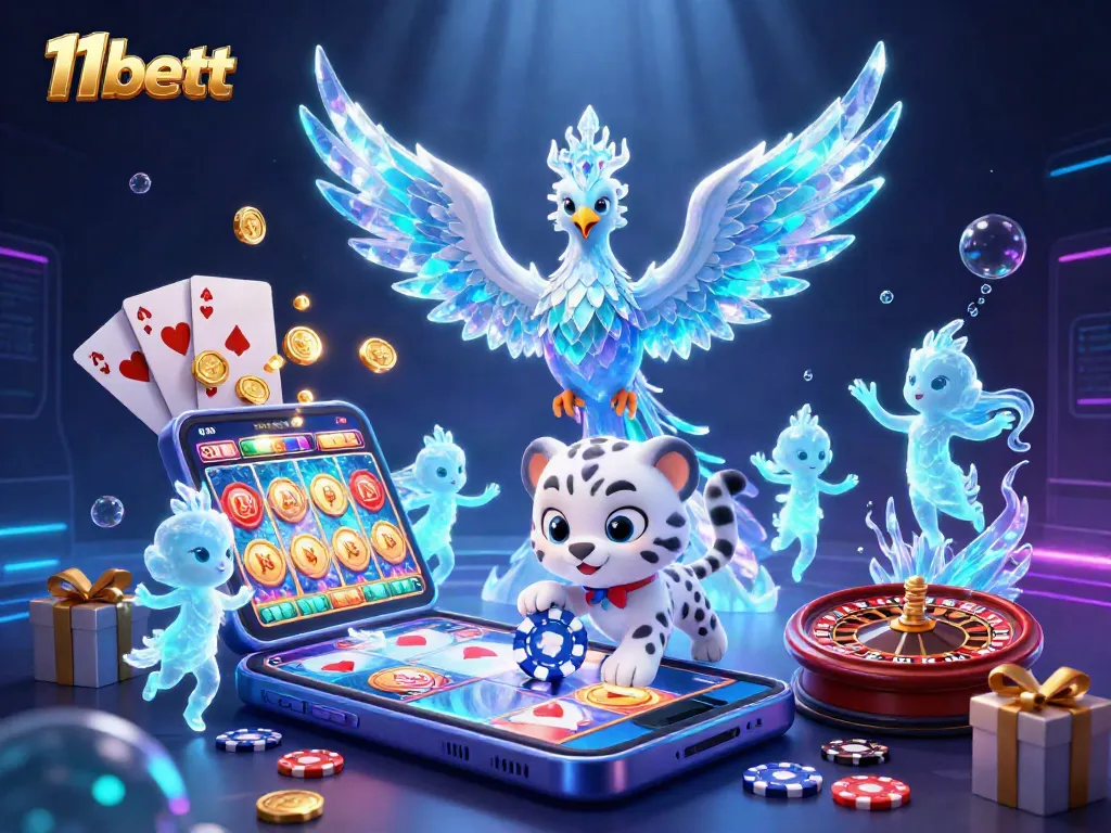 Experience the excitement of 11bett with a vibrant 3D casino scene full of dynamic gaming elements.