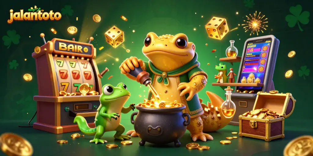 Experience winning jackpots with jalantoto's vibrant gaming scene, featuring dynamic slot machines and lively characters.