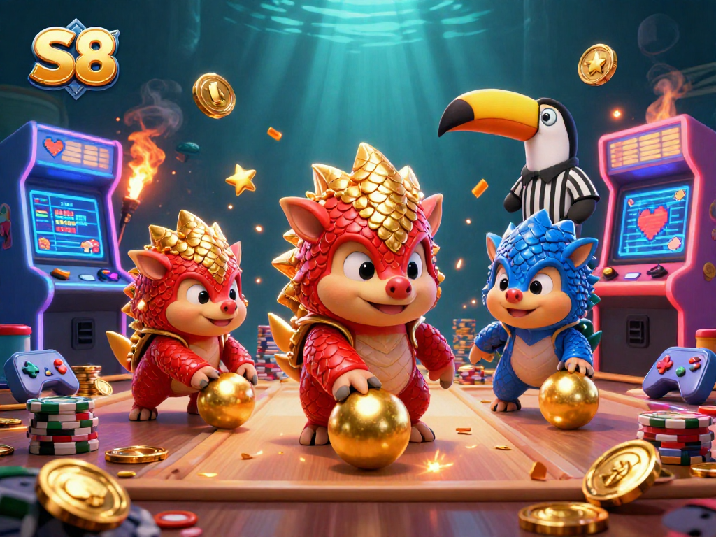 S8 offers an exhilarating betting experience featuring rival pangolins, poker chips, and vibrant game machines.