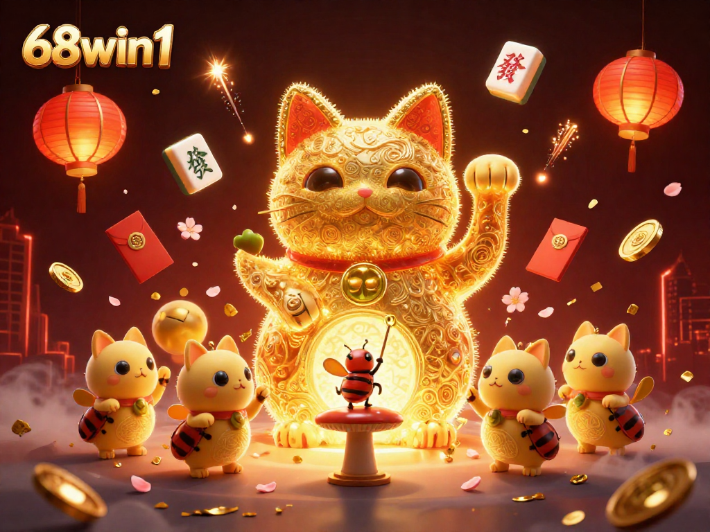 Experience thrilling wins with 68win1 showcased in this vibrant casino-themed illustration.