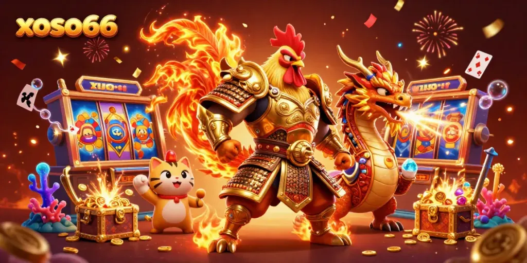 Experience the thrill of xoso66 with dynamic casino imagery showcasing vibrant characters and detailed gaming elements.