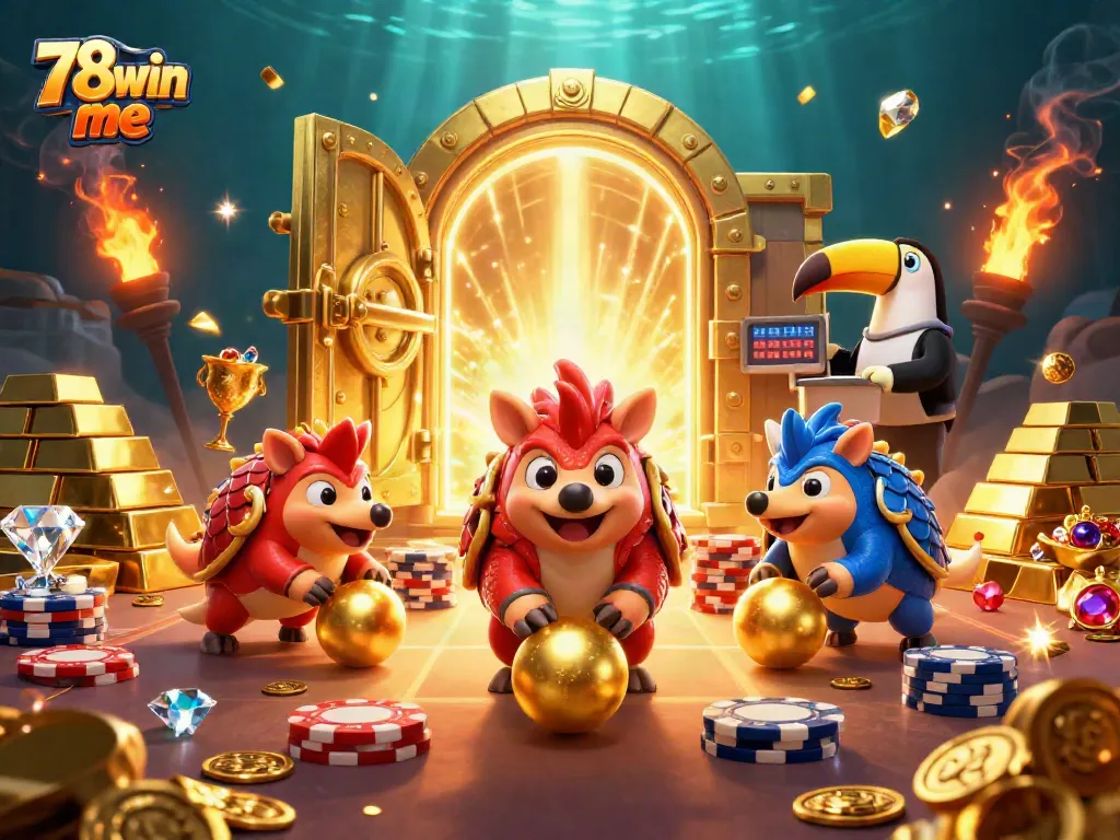 Experience dynamic gameplay with 78win me as rival pangolins battle in a vibrant casino scene.