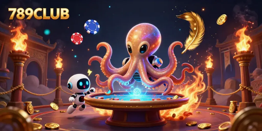 Experience thrilling poker with 789CLUB's dynamic alien octopus and holographic table.