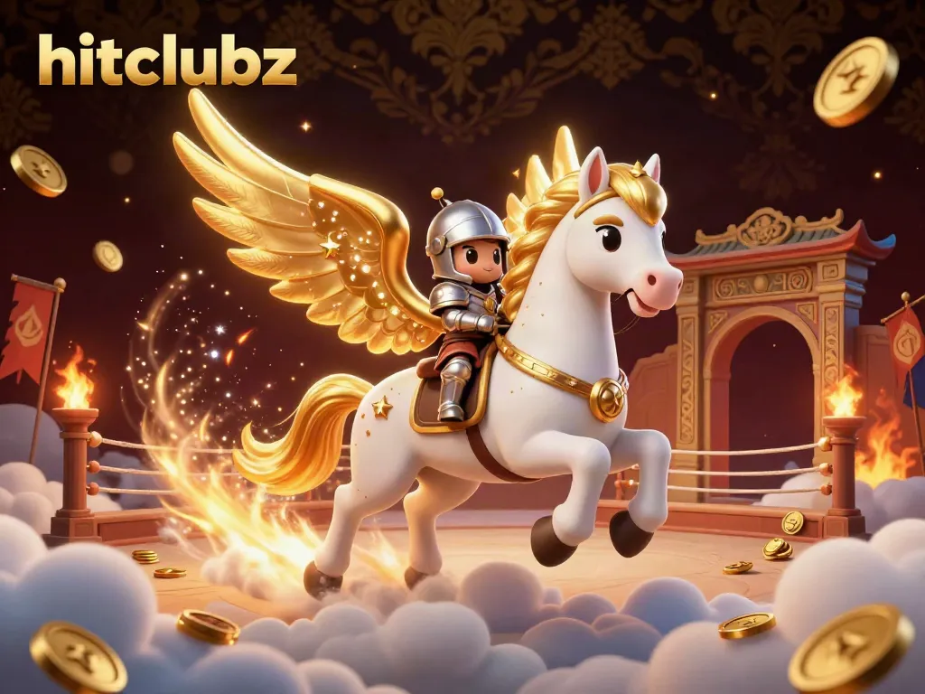 Experience thrilling gameplay at hitclubz with a knight on a celestial horse over a dynamic casino setting.