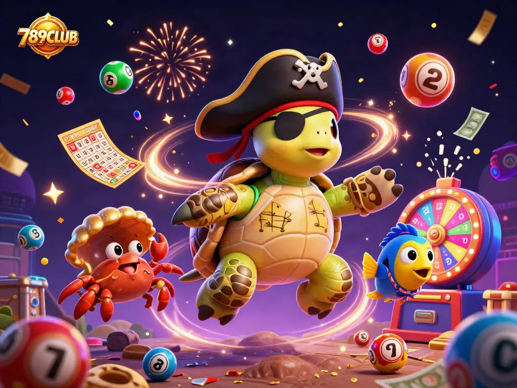 Engage with 789CLUB's vibrant cartoon scene featuring gaming excitement and colorful lottery elements.