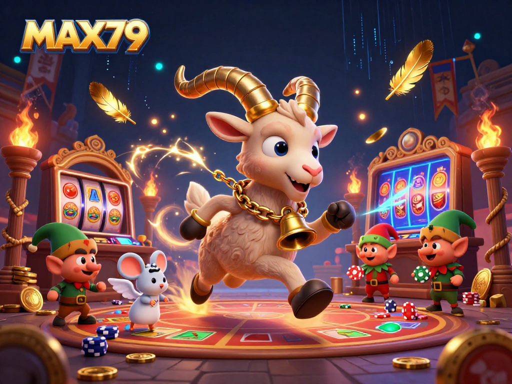 Play thrilling games at MAX79 with a festive 3D Krampus goat hosting a casino scene.