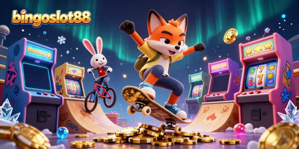 Rasakan pengalaman seru bermain bingoslot88 dengan ilustrasi penuh aksi karakter kartun di kasino.