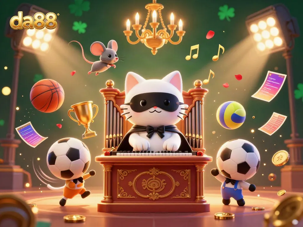 Experience exhilarating gaming at da88 with 3D characters and dynamic sports elements at an ornate casino.