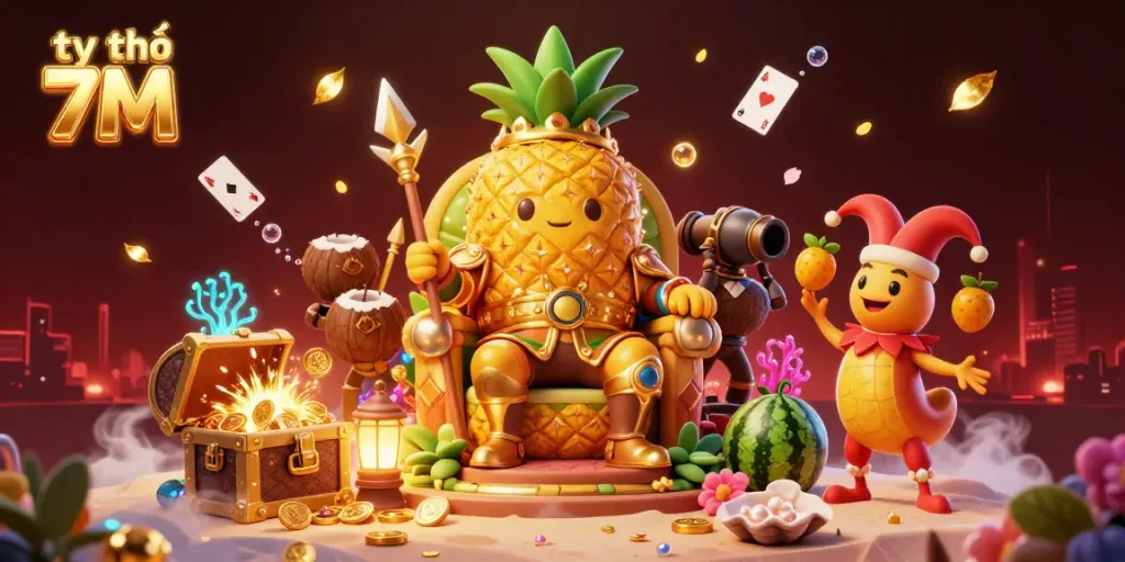 Engage with the thrilling world of tỷ lệ 7M and its vibrant, dynamic casino action, featuring colorful characters and treasures.