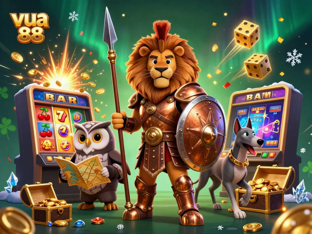 Experience thrilling gameplay with vua 88 in this dynamic digital casino scene featuring vivid characters and exciting game elements.