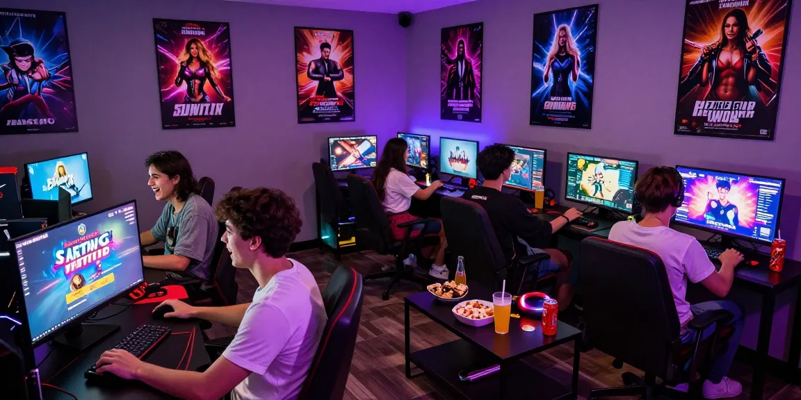 Exciting gaming lounge scene showcasing social engagement and degrees of lewdity through interactive gameplay with popular adult games.