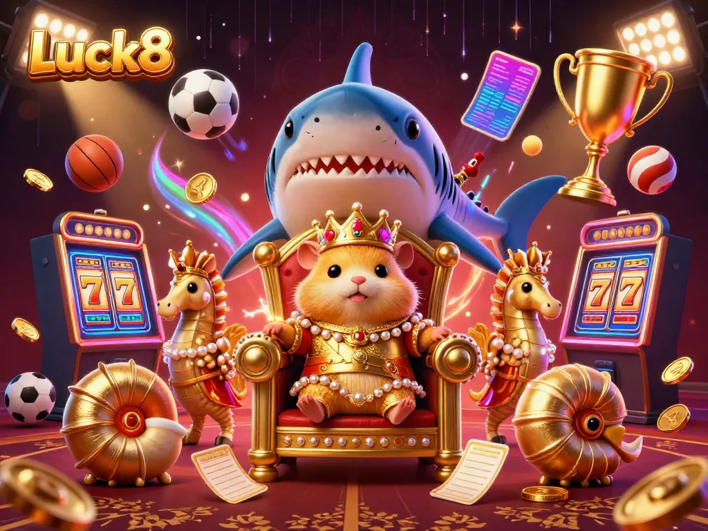 Experience exhilarating gaming at Luck8 with vibrant casino elements and royal characters.