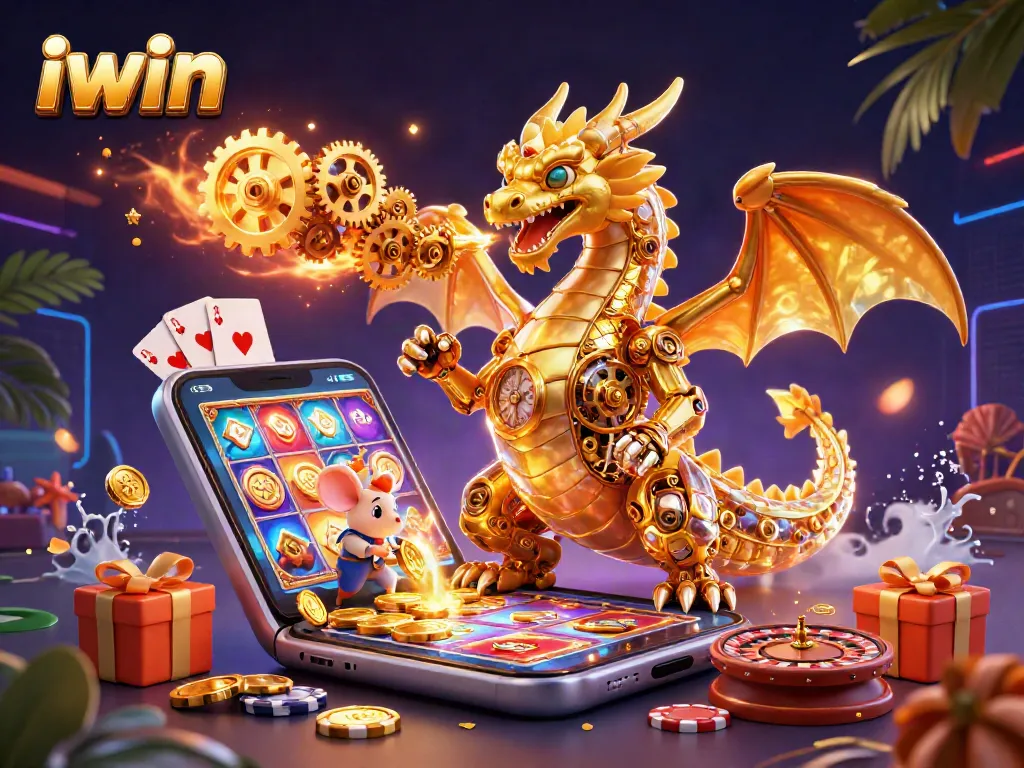 Experience iwin's thrilling slot games with an energetic 3D golden dragon and rich gaming elements.