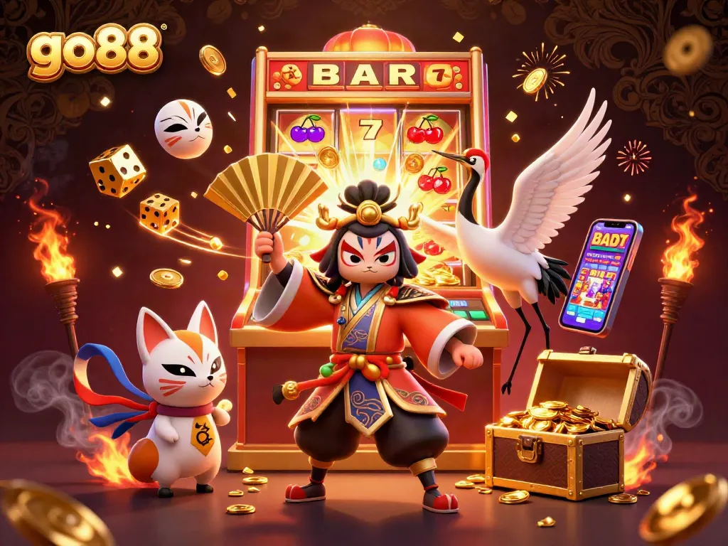 Engage with go88's thrilling gaming experience showcased in an ultra-detailed casino illustration.