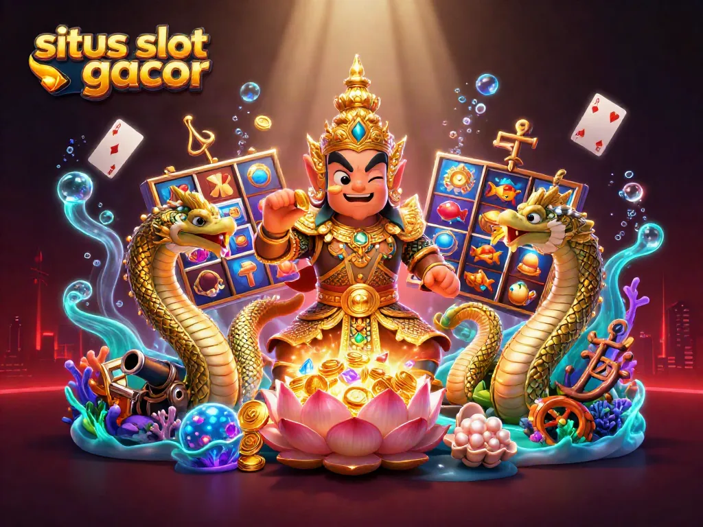 Experience the thrill of situs slot gacor with dynamic slot reels and gold coins in this vibrant 3D illustration.