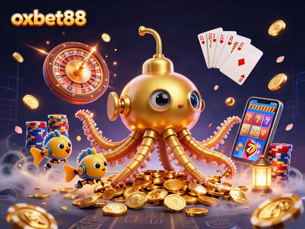 Experience thrilling wins with oxbet88 in an engaging 3D casino scene featuring vibrant elements.
