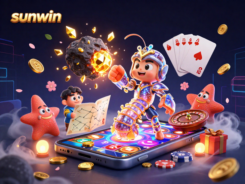 Engage in thrilling gameplay with sunwin as the mantis shrimp triumphantly punches through asteroids to reveal treasure.