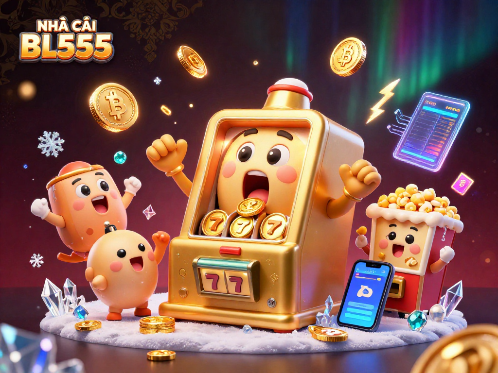 Engage with action-packed slots at NHÀ CÁI BL555, featuring vibrant 3D characters and glowing coins.