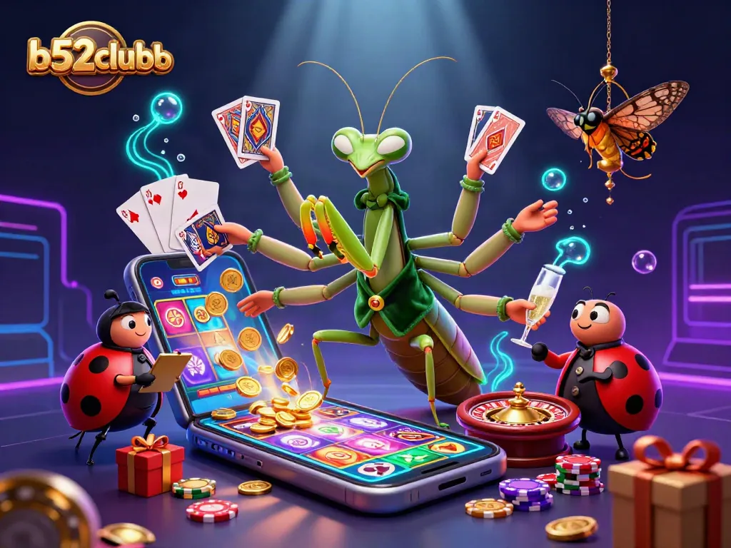Experience b52clubb excitement with vibrant 3D casino illustration showcasing engaging games and lively characters.