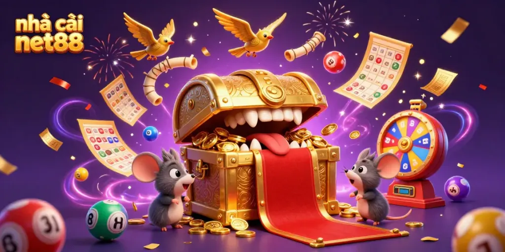 Experience exciting gameplay at nhà cái net88 with vibrant lottery balls and treasures.