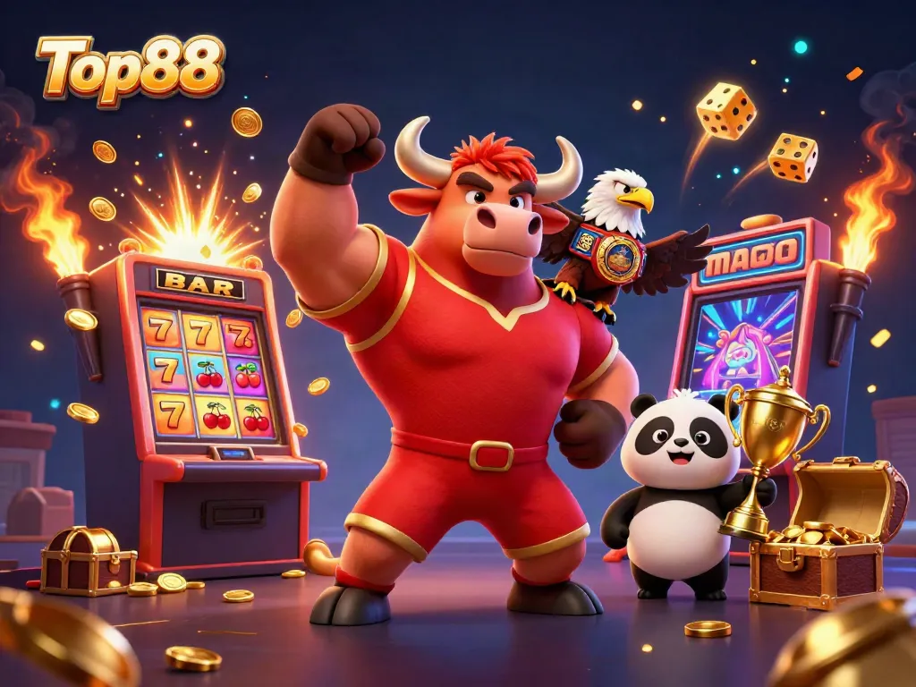 Engage in thrilling wins at Top88 with a dynamic casino illustration showcasing a victory celebration.