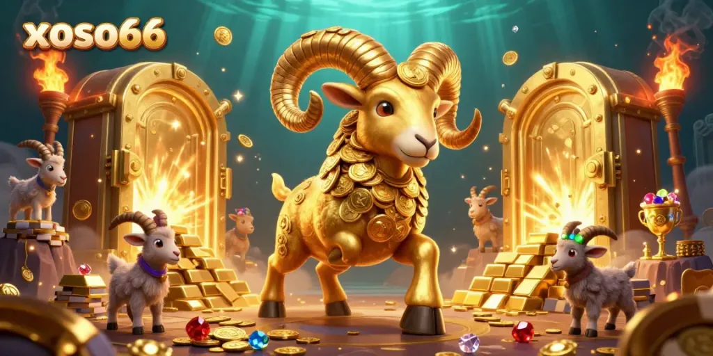 Experience the excitement of xoso66 with golden treasures and dynamic casino elements in a vibrant 3D scene.