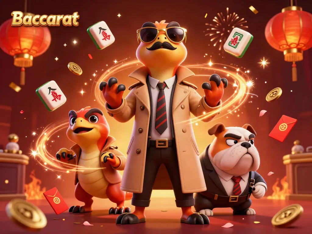 Experience Baccarat with lively raptors in a trench coat facing a bouncer at a casino.