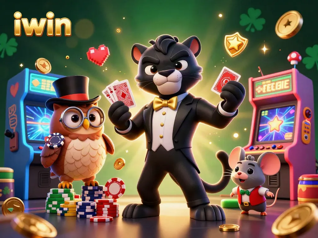 iwin showcases a vibrant casino scene with cartoon characters engaging in games and fun.