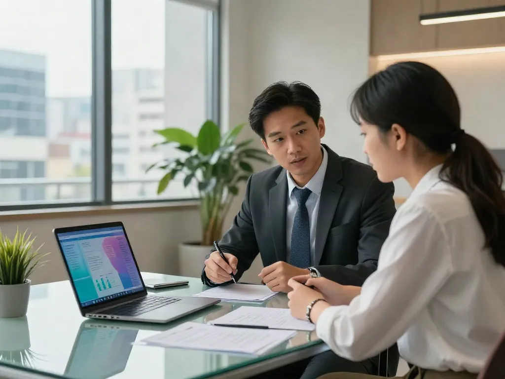 Client discussing payday loan options at https://edmonton.paydayloans-on.ca with financial advisor in modern office.