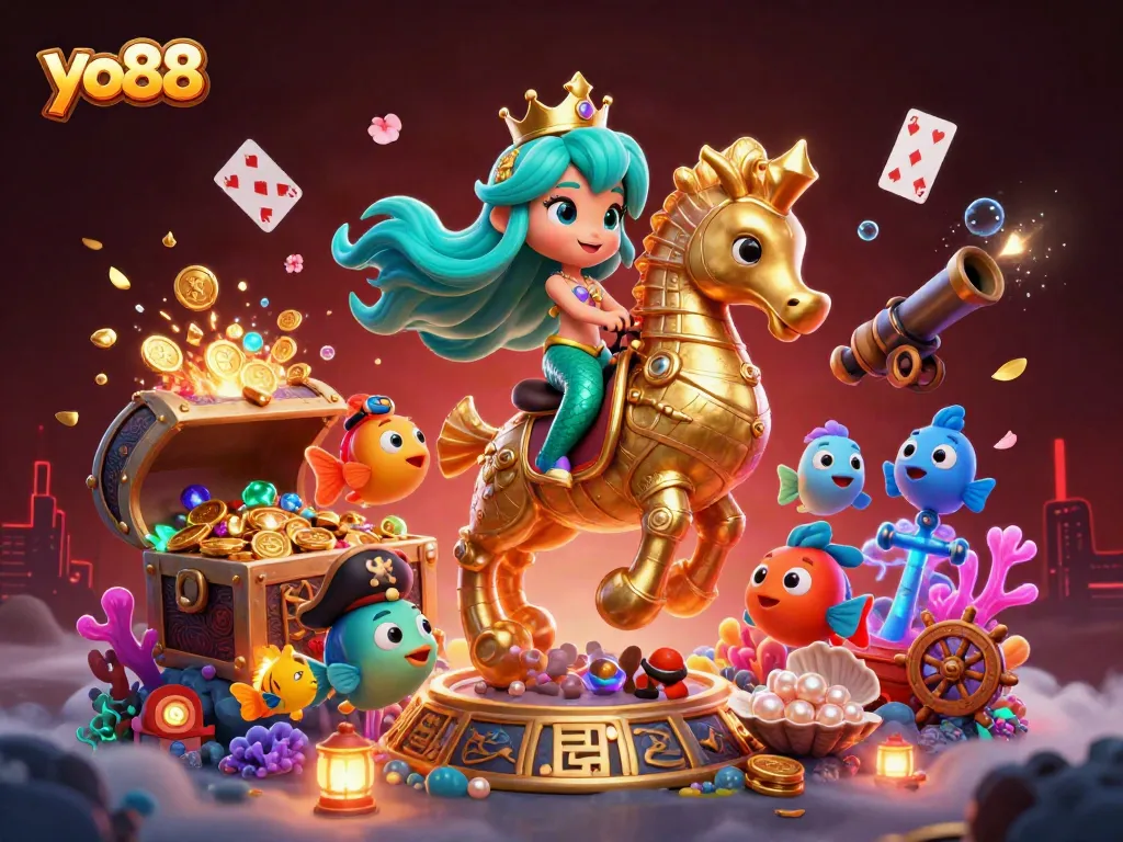 Experience thrilling underwater adventures with yo88 in this vibrant 3D casino scene featuring a mermaid princess.