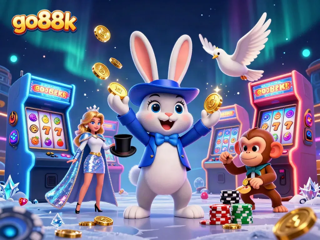 Engage with go88k through vibrant 3D gambling animation showcasing slots and gaming excitement.