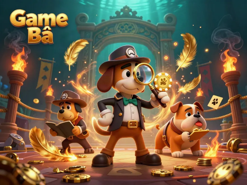 Engage in Game Bài excitement with a detective pursuing clues in a vibrant casino scene.
