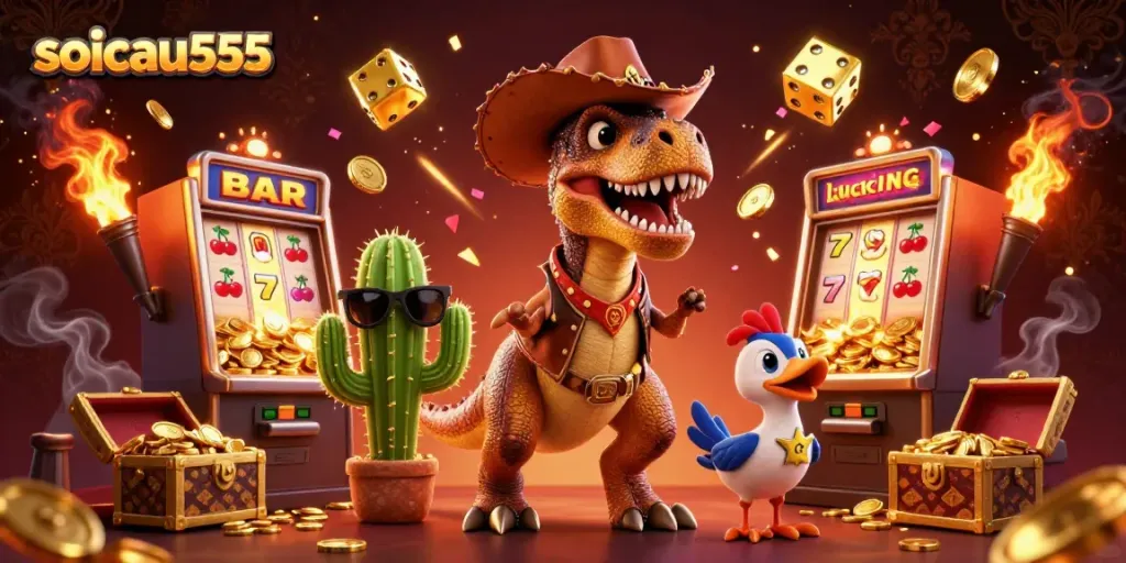 Experience thrilling jackpots with soicau555's animated characters and vibrant casino elements in an exhilarating online gaming scene.