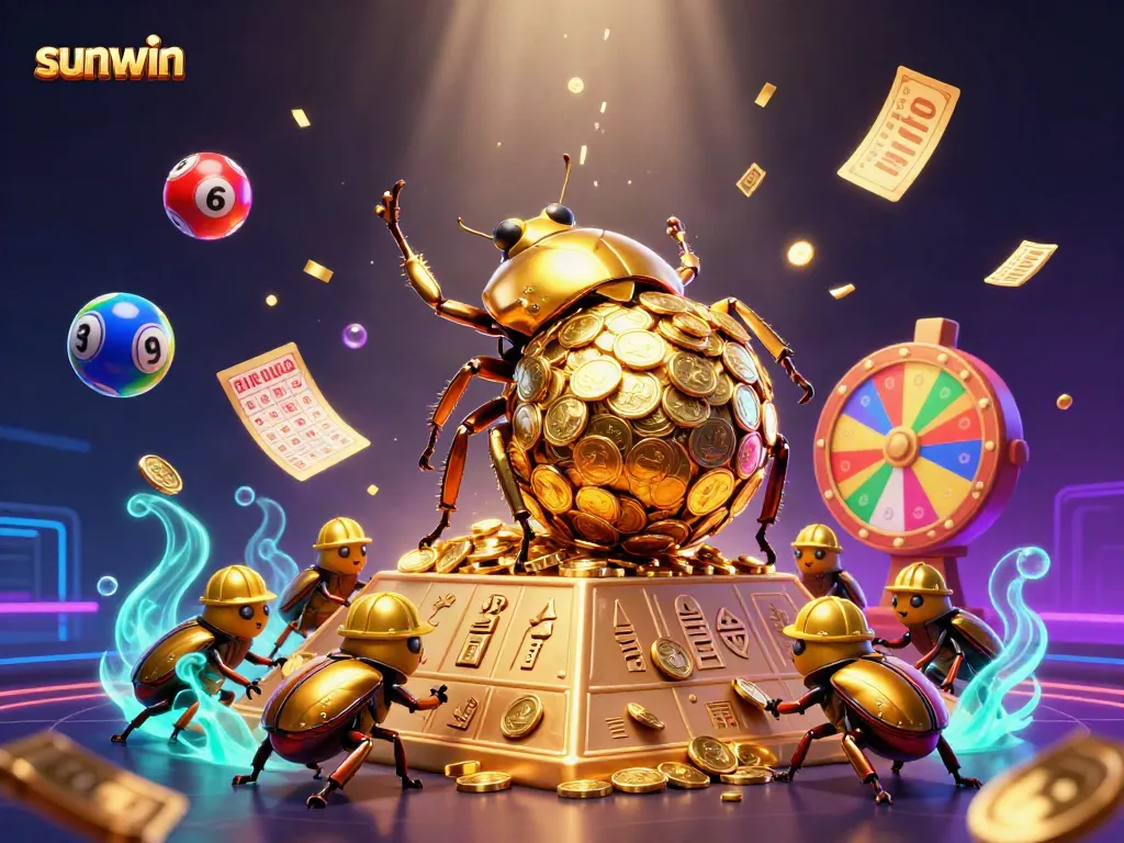 Experience sunwin's thrilling gaming adventure with vibrant characters and golden prize elements!
