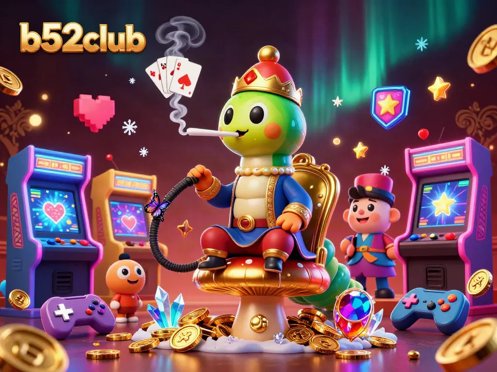 Engage with b52club in this vibrant 3D illustration of a magical casino adventure.