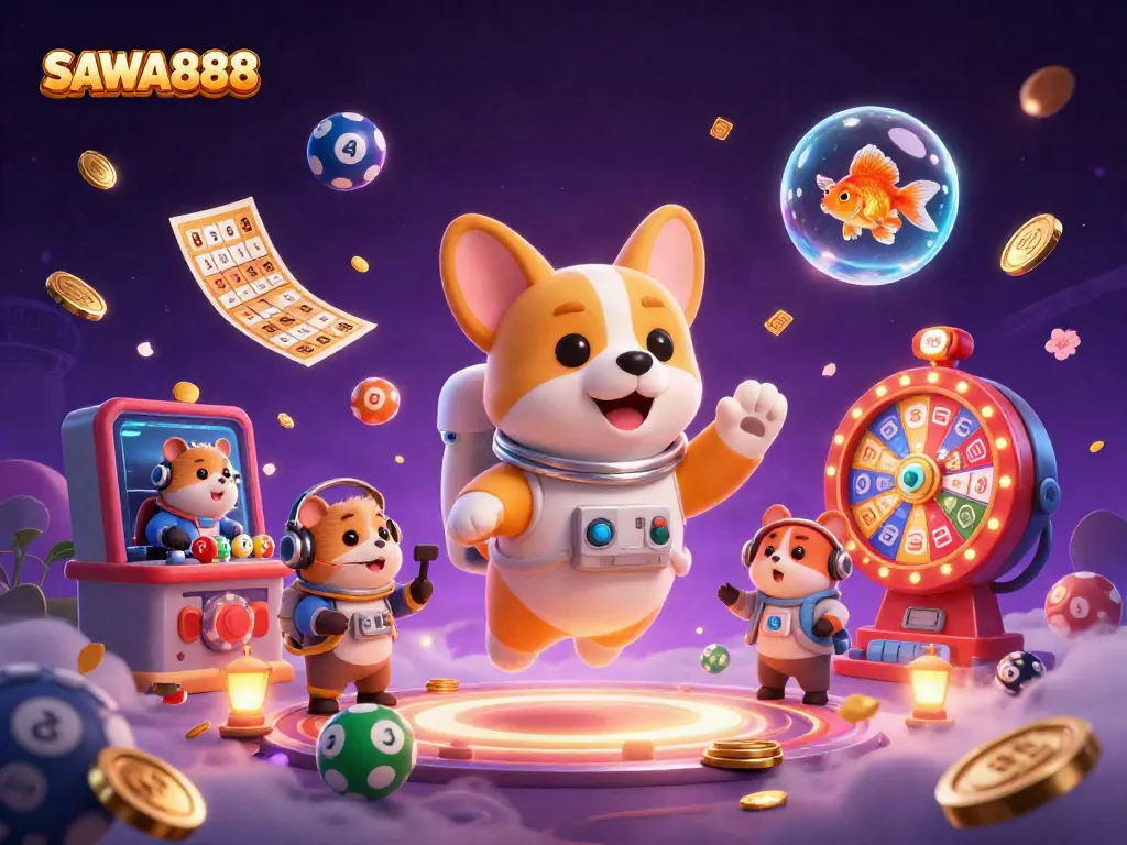 Experience exciting gameplay at SAWA888 with lottery balls and vibrant casino elements.