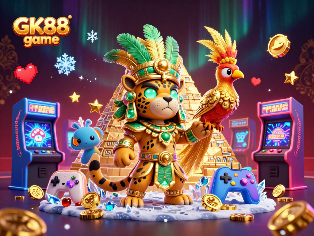 Win big with GK88 game in this vibrant 3D casino scene featuring exciting arcade elements.