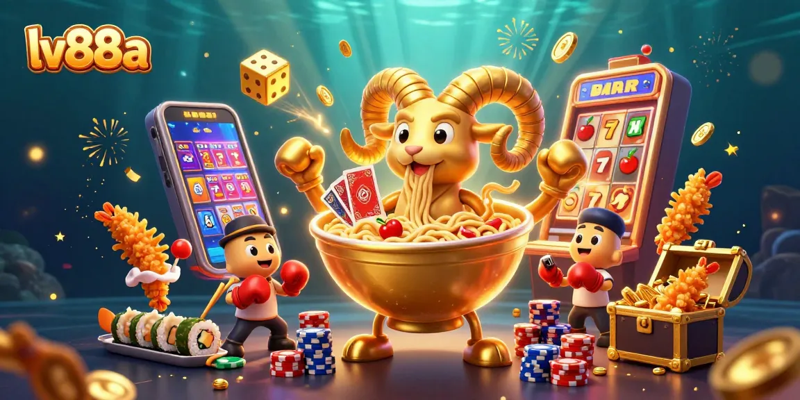 lv88a game scene featuring a giant ramen bowl, slot machine, and lots of casino action